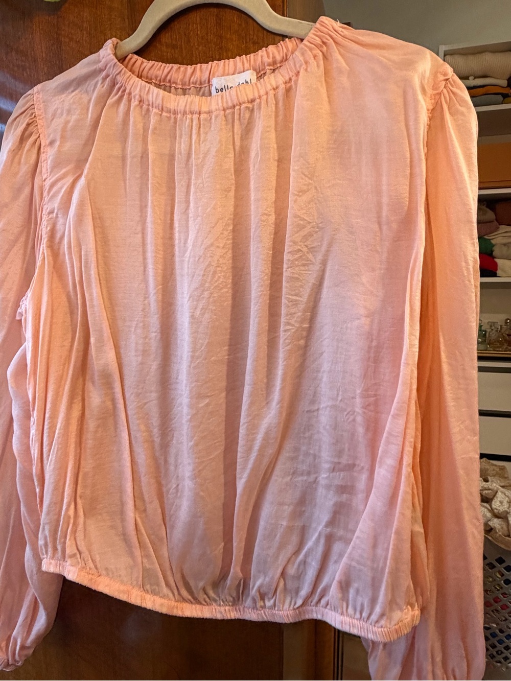 Bella Dahl Peach Lyocell Balloon Sleeve Blouse Top Size Large Made in USA